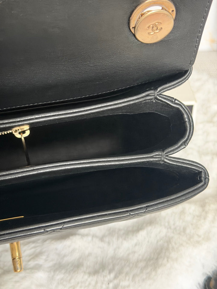 CHANEL Black Lambskin LGHW Trendy CC Flap Bag size SMALL with Non detachable Shoulder strap 2023