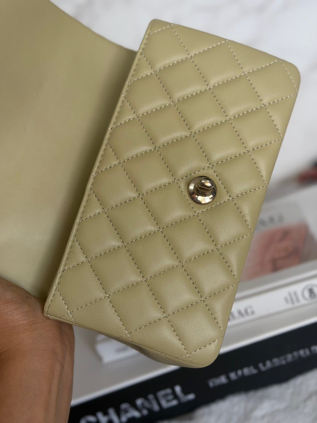 CHANEL 23A Pistachio Green Lambskin LGHW Mini Rectangular Flap Bag with Top Handle 2023