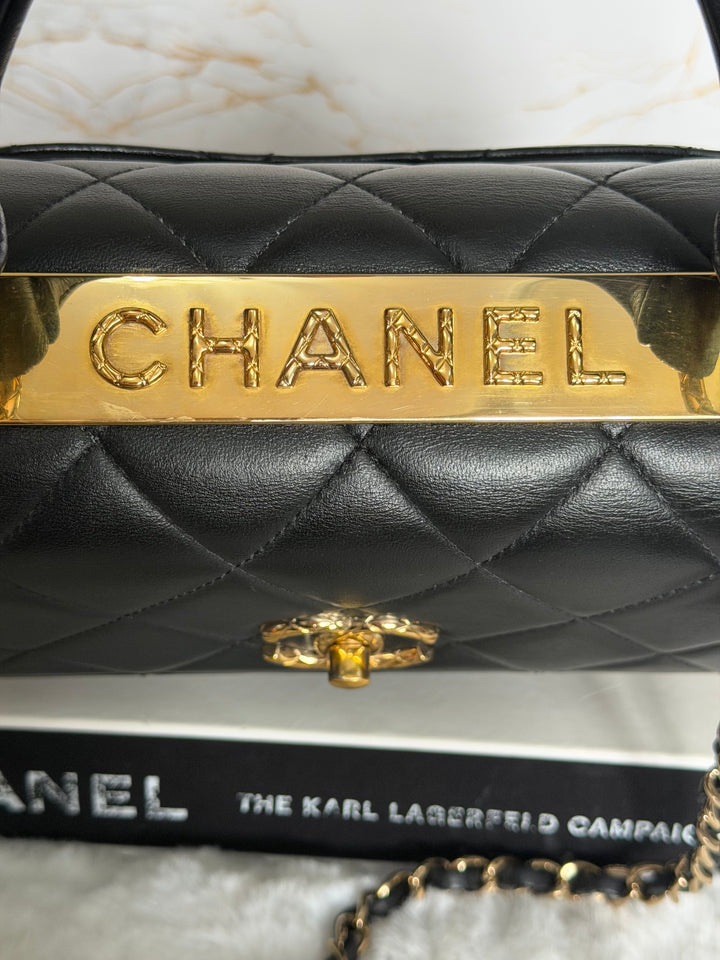 CHANEL Black Lambskin LGHW Trendy CC Flap Bag size SMALL with Non detachable Shoulder strap 2023