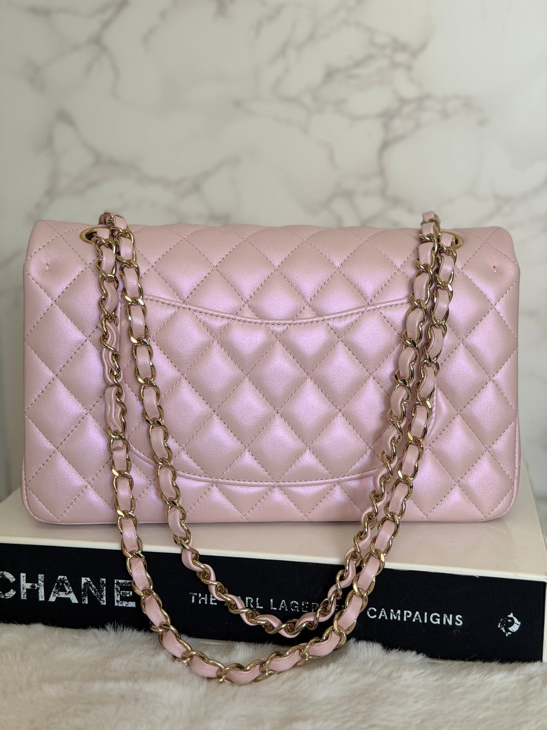 CHANEL 21S iridescent Pink Calf Skin LGHW Medium ML Timeless Classic Double Flap Bag series 31 2021