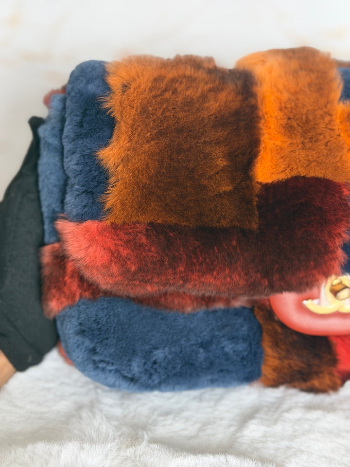 CHANEL series 28 Orylag Red Orange Navy Fur Flap Bag with GHW Medium Single Flap Bag 2018