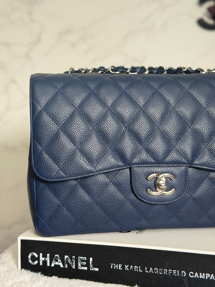 CHANEL series 13 Navy Caviar SHW Timeless Classic Jumbo Single Flap Bag 2010