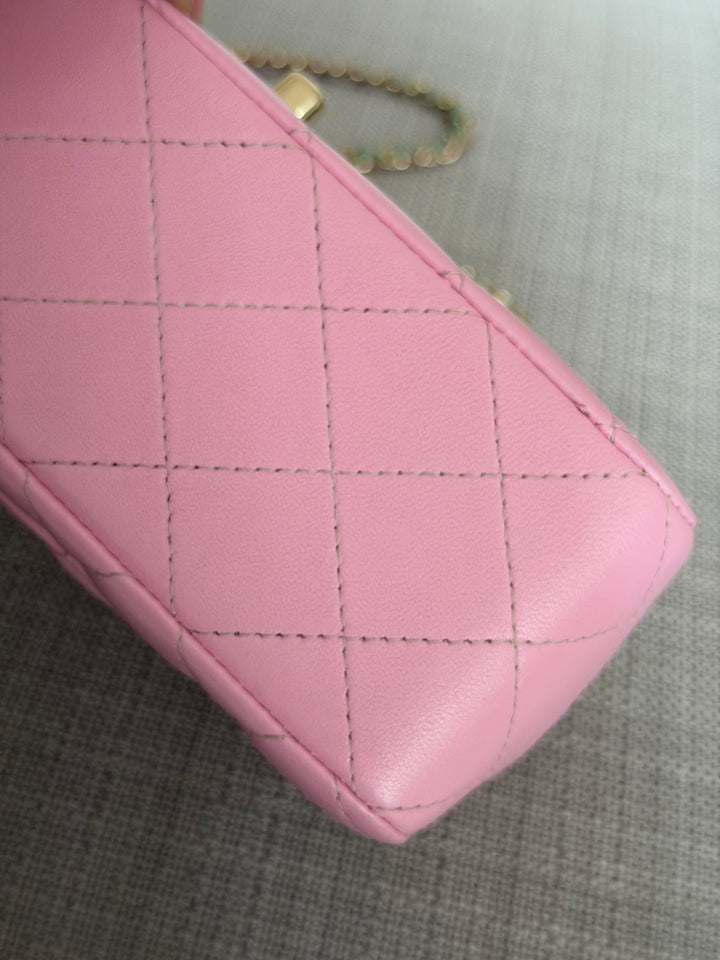 CHANEL 23P Two Tone Mauve Pink and Paste Mint Green Lambskin LGHW Mini rectangular flap bag 2023