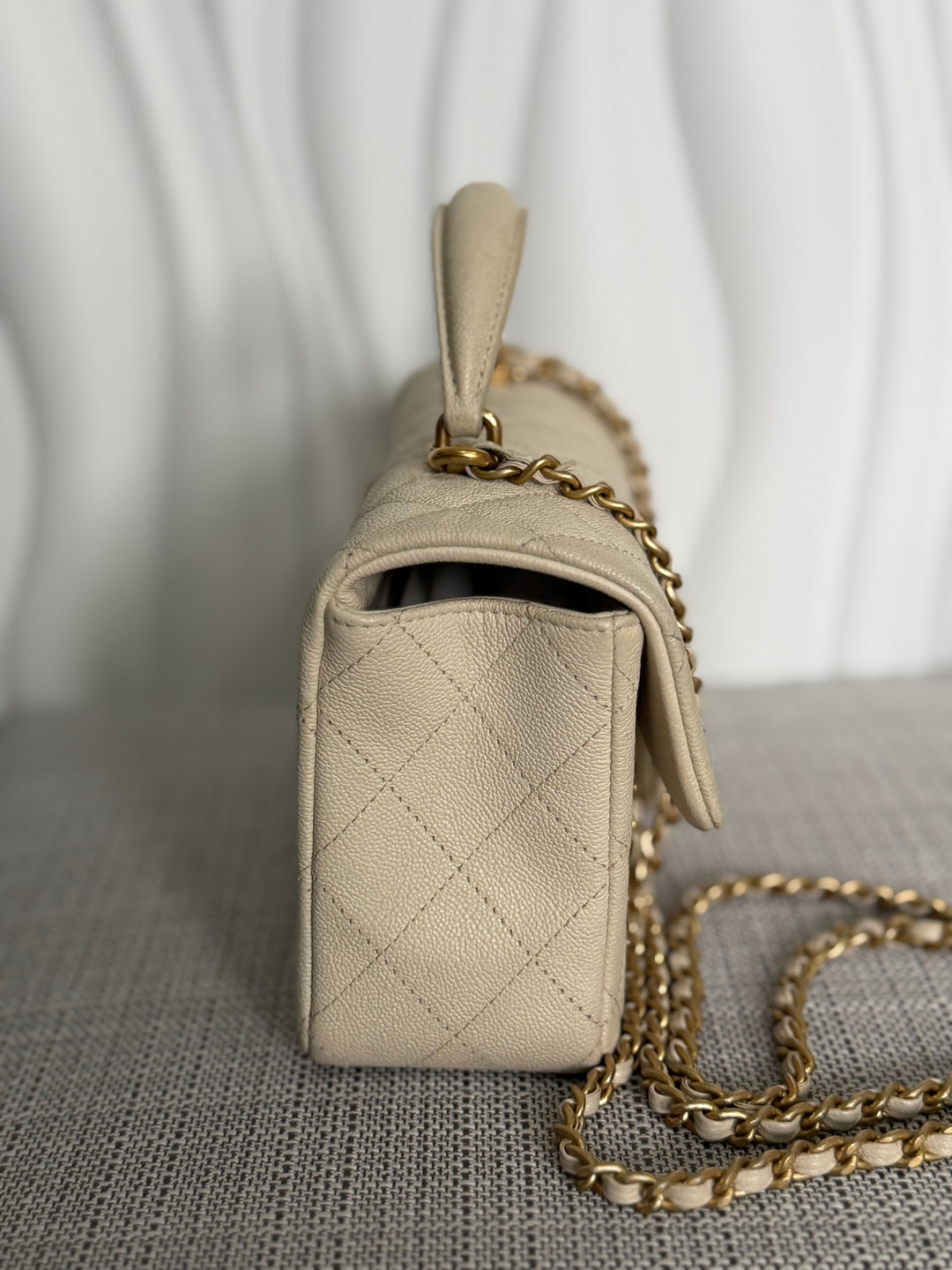 CHANEL 21S series 31 Beige Caviar Aged GHW Mini Rectangular Flap Bag with Top Handle 2021