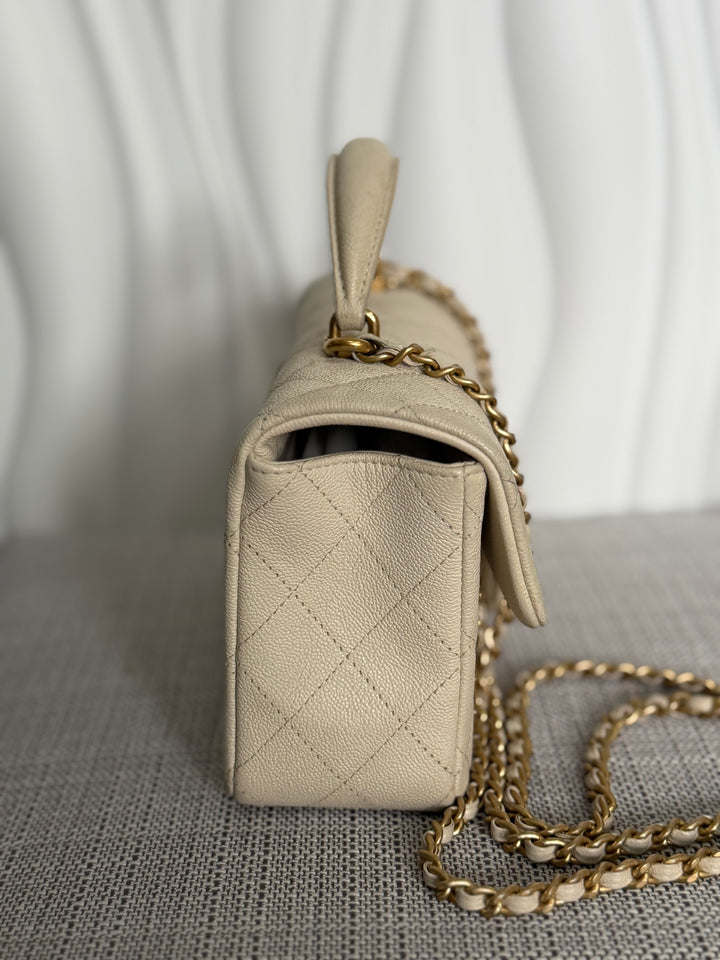 CHANEL 21S series 31 Beige Caviar Aged GHW Mini Rectangular Flap Bag with Top Handle 2021