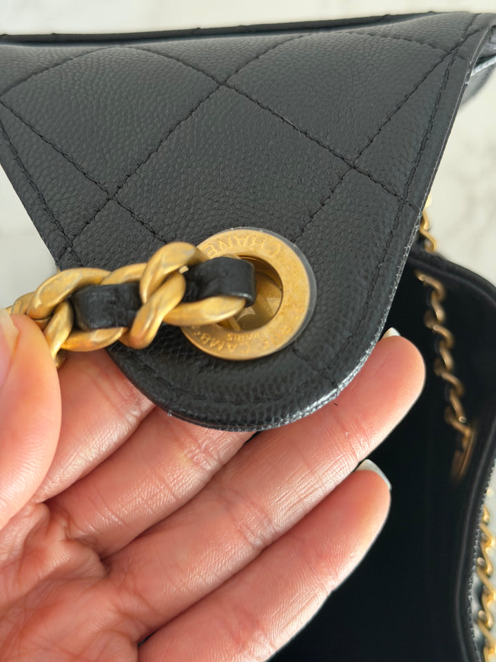 CHANEL 25 2025 size SMALL in Black Caviar Aged GHW Hobo Bag