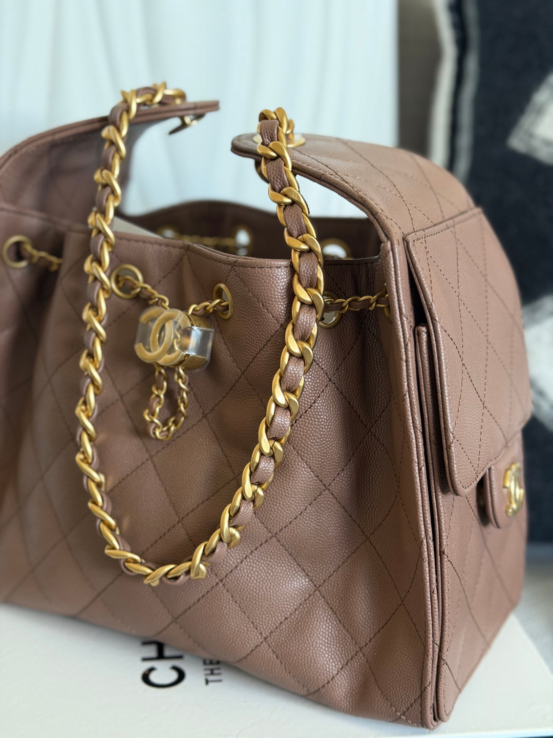 CHANEL 26P collection Brown Caviar 25 Hobo Bag Aged GHW Size SMALL