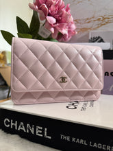 Load image into Gallery viewer, Chanel 22P 2022 Pre Spring/Summer Collection Light Sakura Pink Caviar LGHW Timeless Classic Wallet on chain (WOC)
