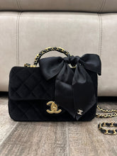 Load image into Gallery viewer, CHANEL 25K Collection 2025 Black Velvet Bow LGHW Mini Rectangular Flap Bag with Metal Top Handle
