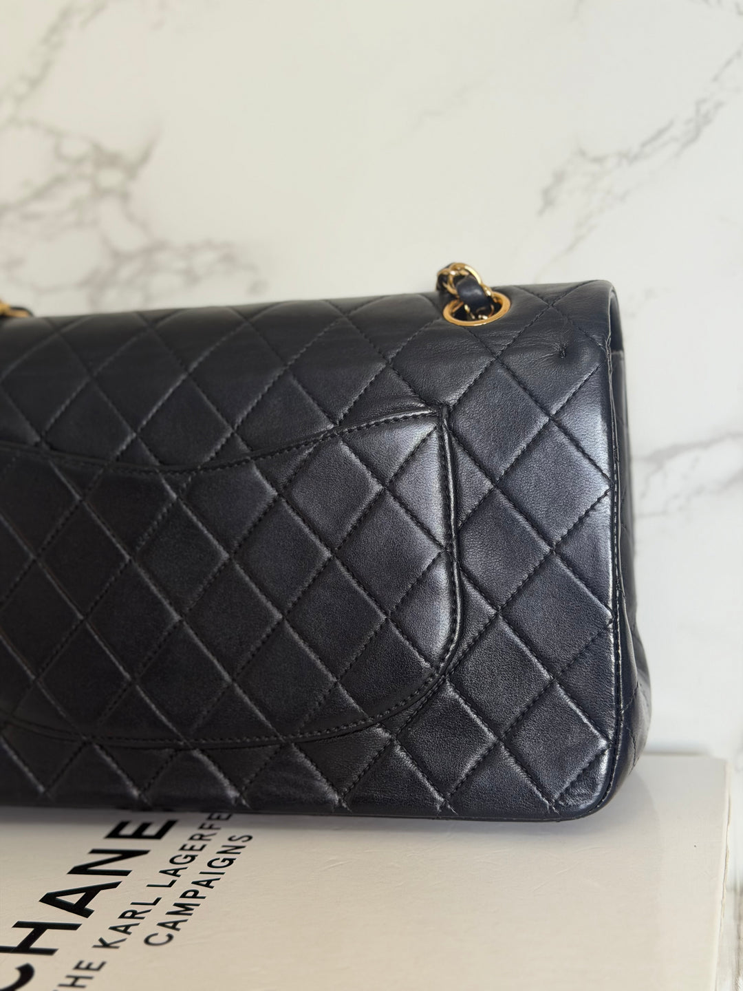 CHANEL series 6 Black Lambskin 24K GHW Vintage Medium ML Timeless Classic Double Flap Bag circa 2000-2002
