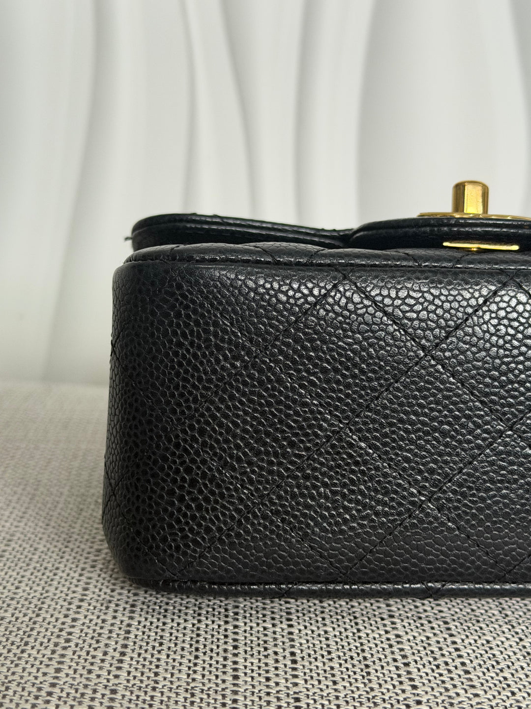 CHANEL series 13 Black Caviar GHW Vintage Square Mini Flap Bag with Edge stitching