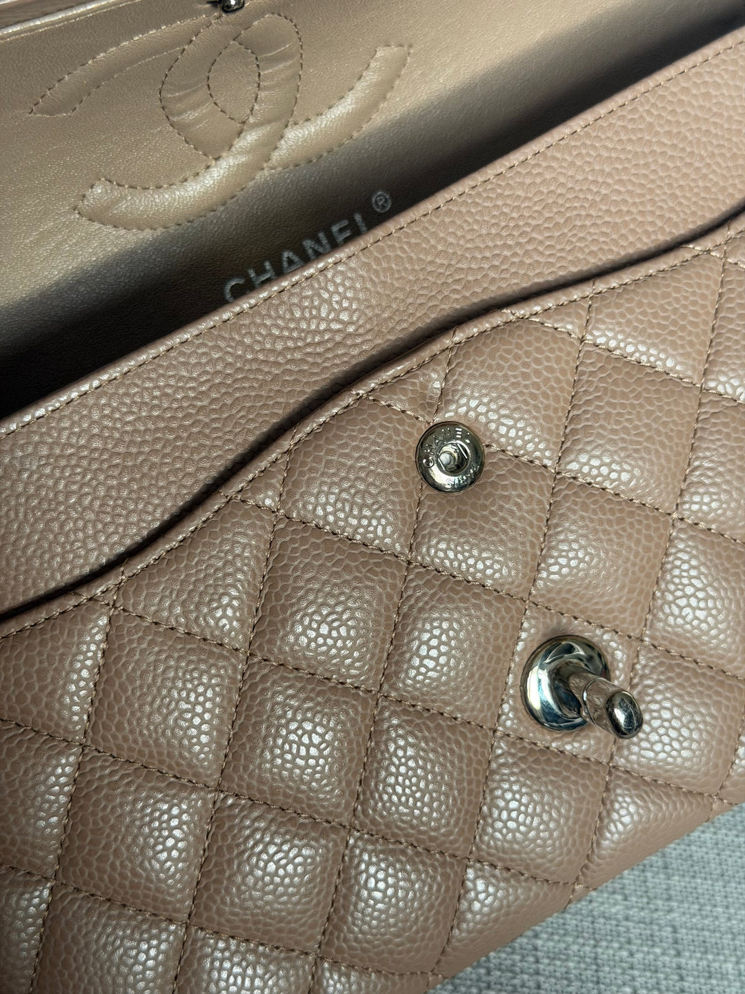 CHANEL series 13 Dark Beige Taupe Caviar SHW Medium ML Classic Double Flap Bag 2011