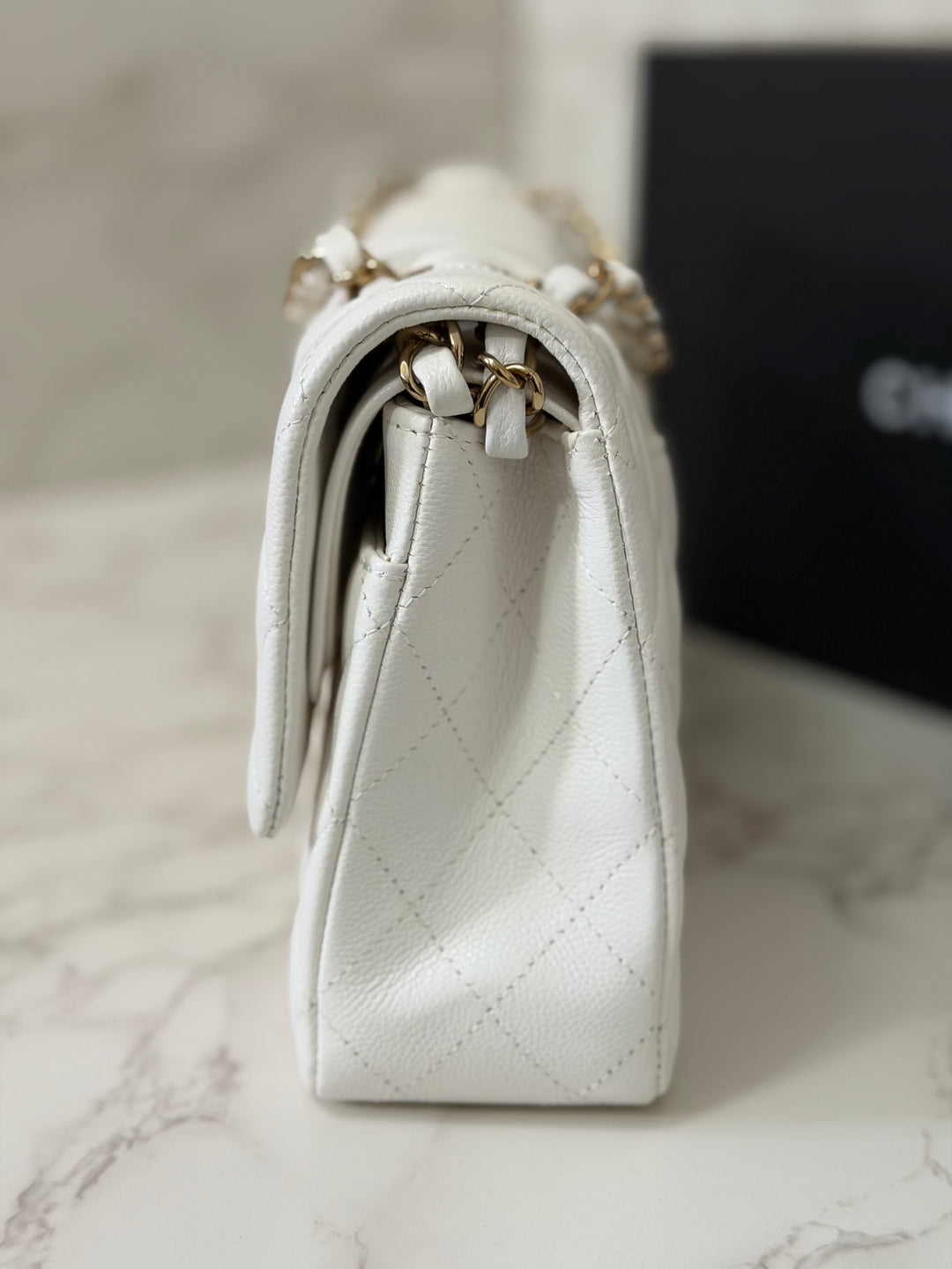 CHANEL 2023 White Caviar LGHW Medium ML Timeless Classic Double Flap Bag