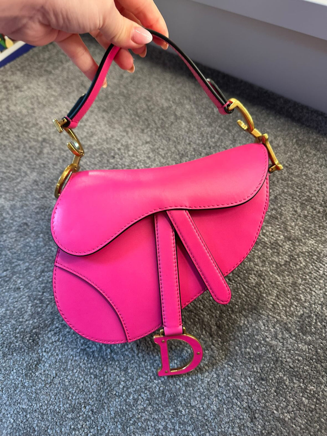 DIOR Mini Saddle Bag with strap Passion Pink Suppled Calf Skin