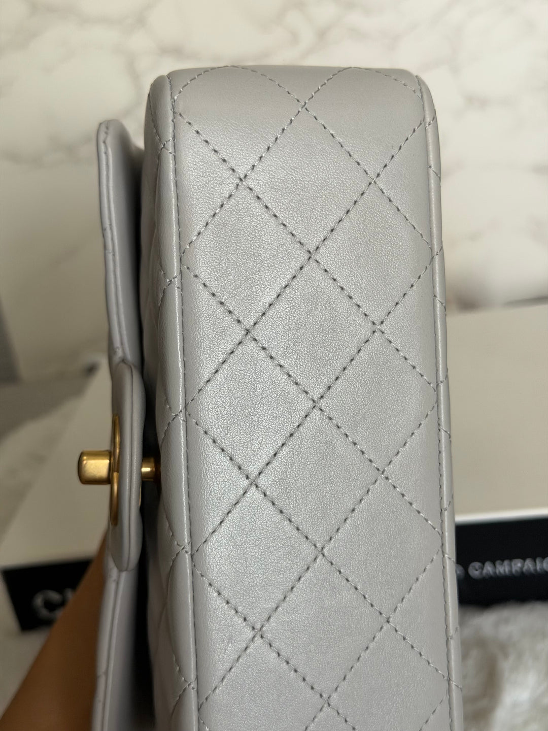 CHANEL 21A Grey Lambskin Aged GHW Top Handle Mini Rectangular Flap Bag 2021