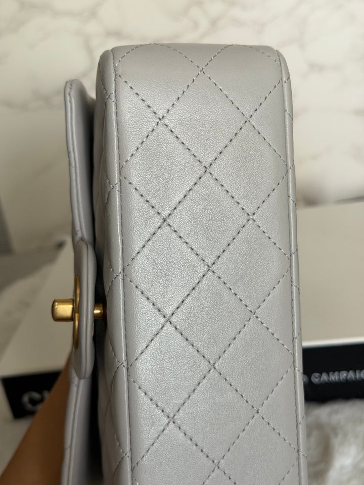 CHANEL 21A Grey Lambskin Aged GHW Top Handle Mini Rectangular Flap Bag 2021