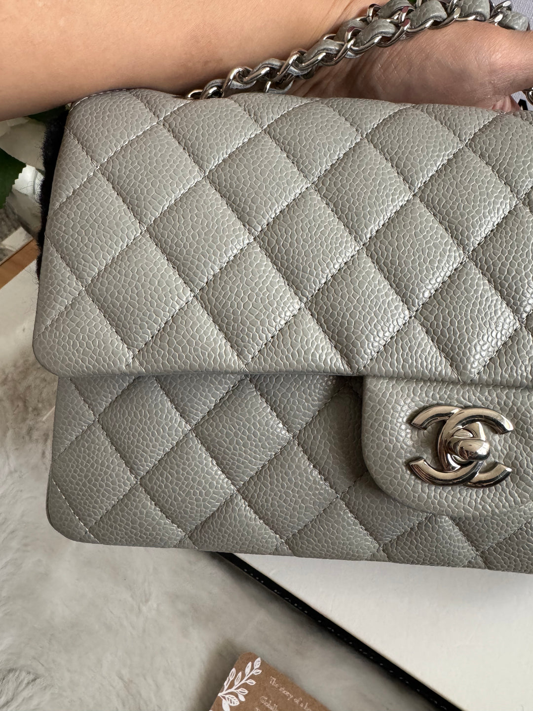 CHANEL series 19 Grey Caviar SHW Medium ML Double Flap Bag 14B collection 2014
