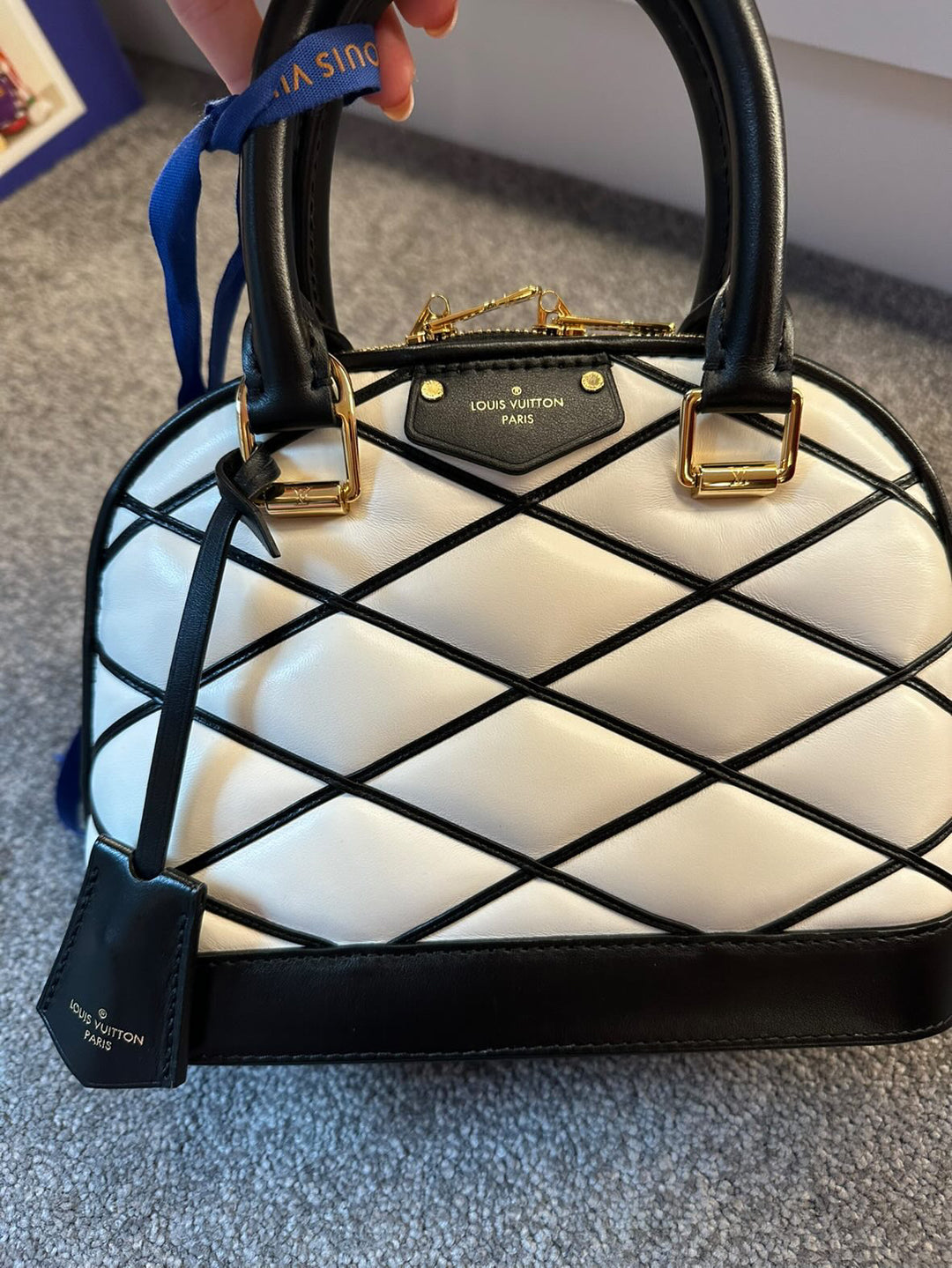 Louis Vuitton Alma BB in Lamb Malletage Leather Black and White