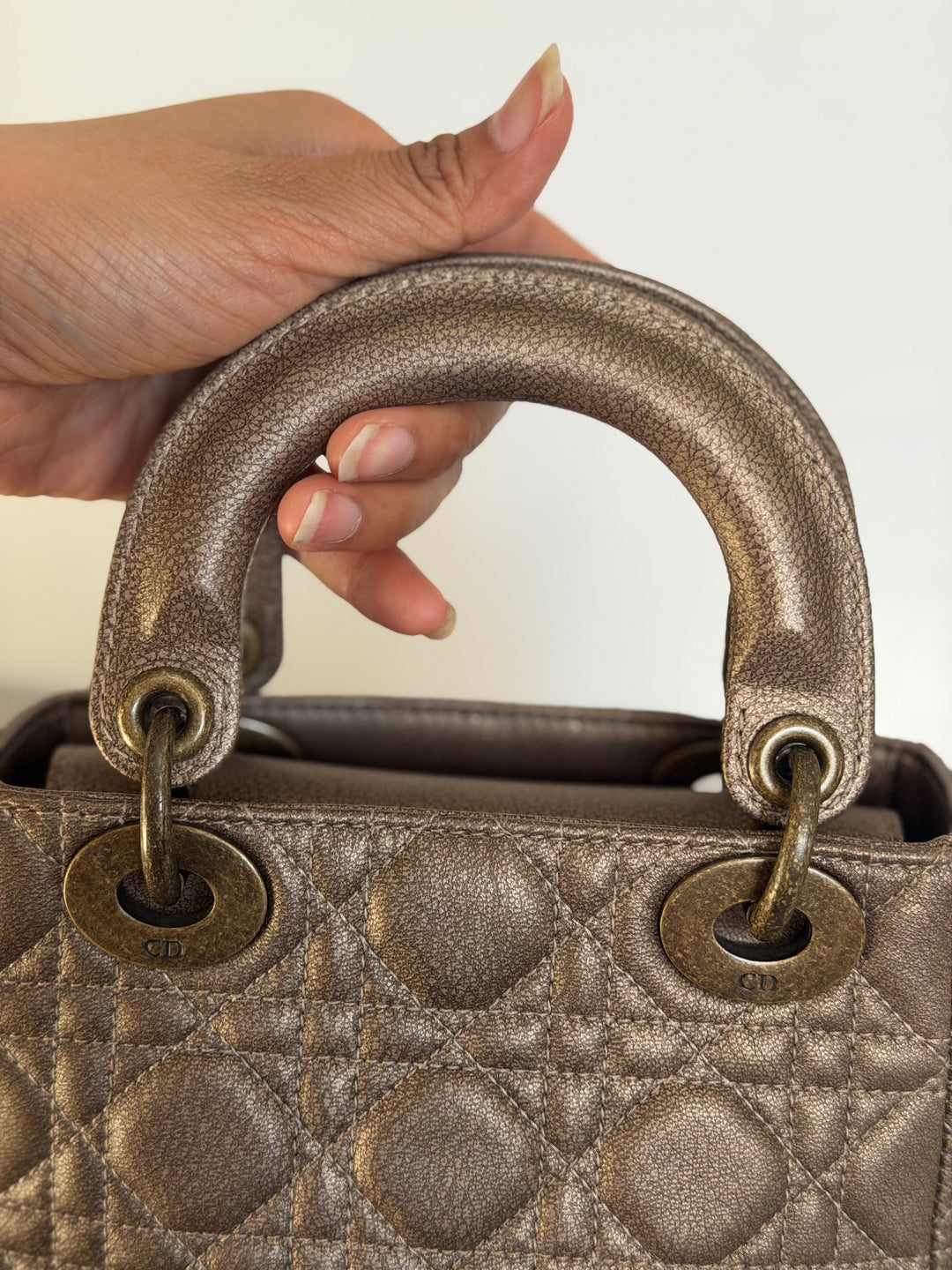 Dior Lady Dior Mini In Bronze Lambskin Bronze Hardware 2007