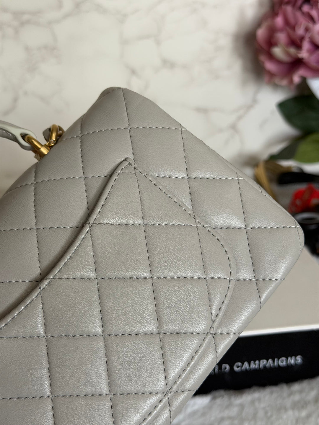 CHANEL 21A Grey Lambskin Aged GHW Top Handle Mini Rectangular Flap Bag 2021