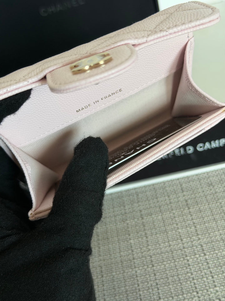 Chanel 22P Pink Caviar LGHW Classic Snap Flap Card Holder 2022