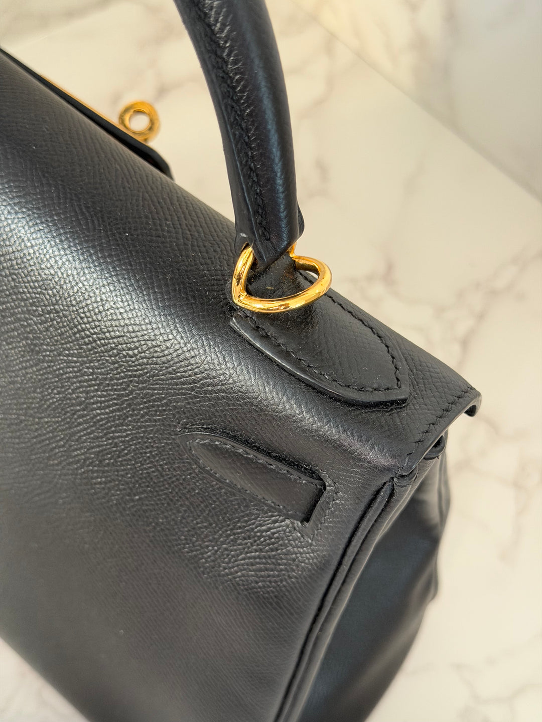 Hermes Noir/Black Epsom Leather GHW Kelly 28 stamp N 2010