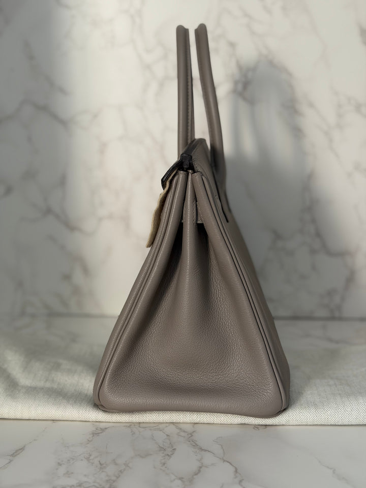 HERMES Gris Asphalt Leather Birkin 30 Bag Palladium Hardware Stamp D 2019