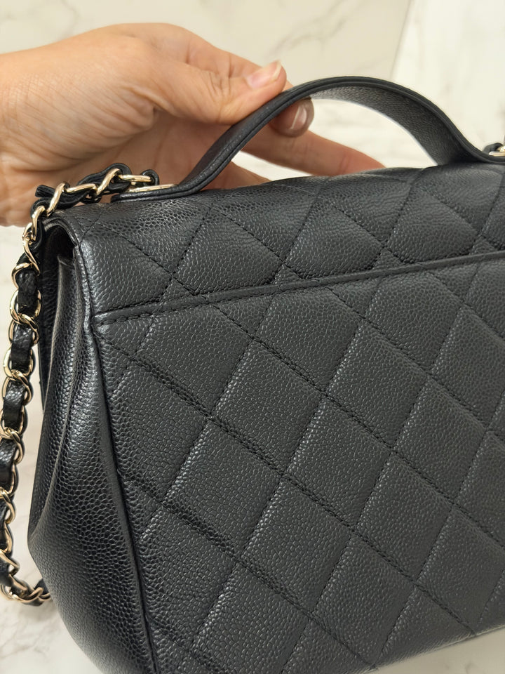 CHANEL Black Caviar LGHW Medium Business Affinity Flap Bag Microchipped