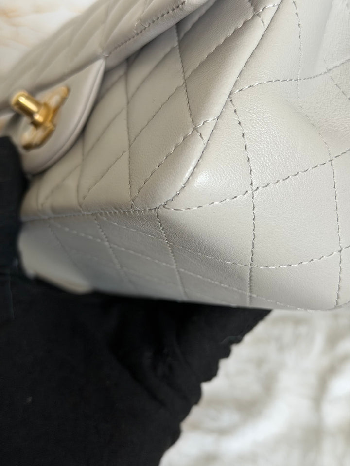 CHANEL Grey Lambskin Aged GHW Top Handle Mini Rectangular Flap Bag 2021 21A collection