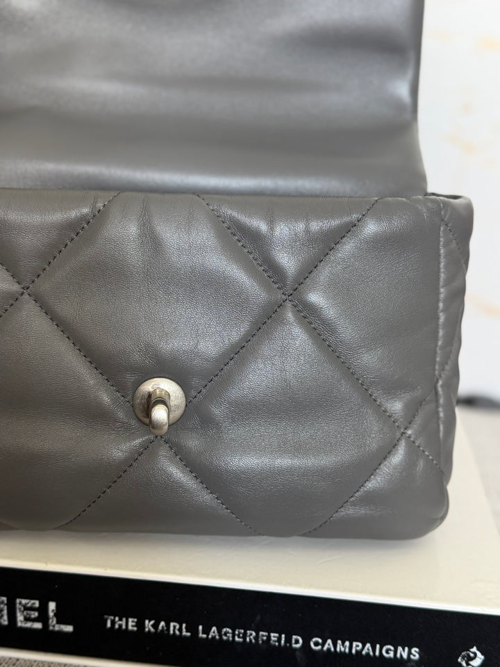 CHANEL Dark Grey Lambskin 19 Size SMALL/MEDIUM Mixed HW Flap Bag 2022 Microchipped
