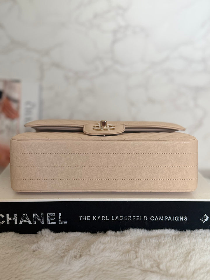 CHANEL series 31 Beige Caviar LGHW Chevron Small timeless Classic double flap Bag 2020/2021
