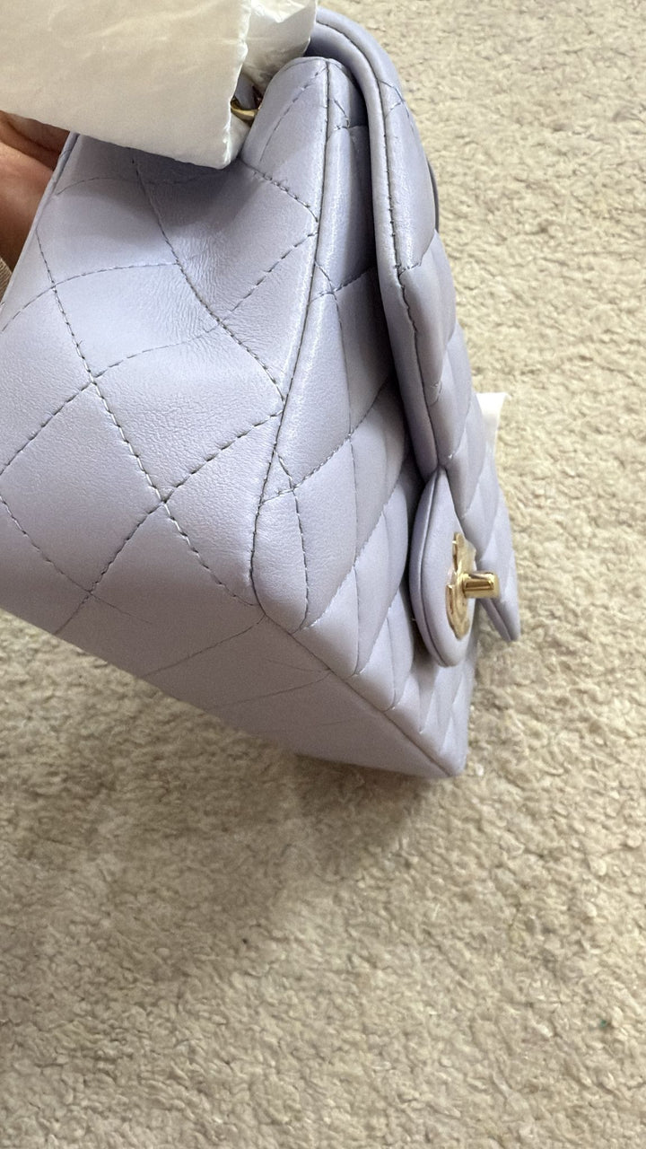 CHANEL 21K collection 2021 Light Purple Lambskin LGHW Mini rectangular flap bag with Leather Top Handle