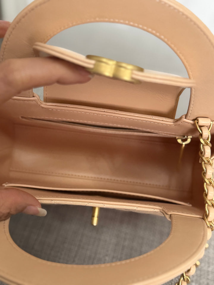 CHANEL 25C Powder Beige Calf Skin aged GHW Kelly Nano Shopping Bag Size Small 19 cms