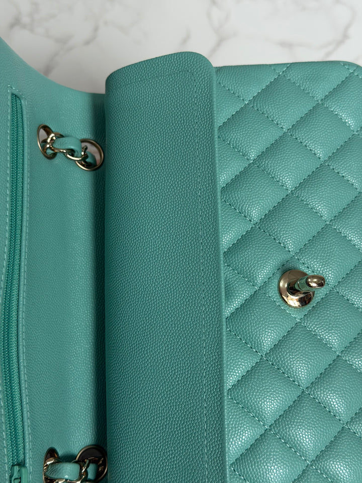 CHANEL 21S series 31 Tiffany Green/Blue Caviar LGHW Small Timeless Classic Double Flap Bag 2021 super rare