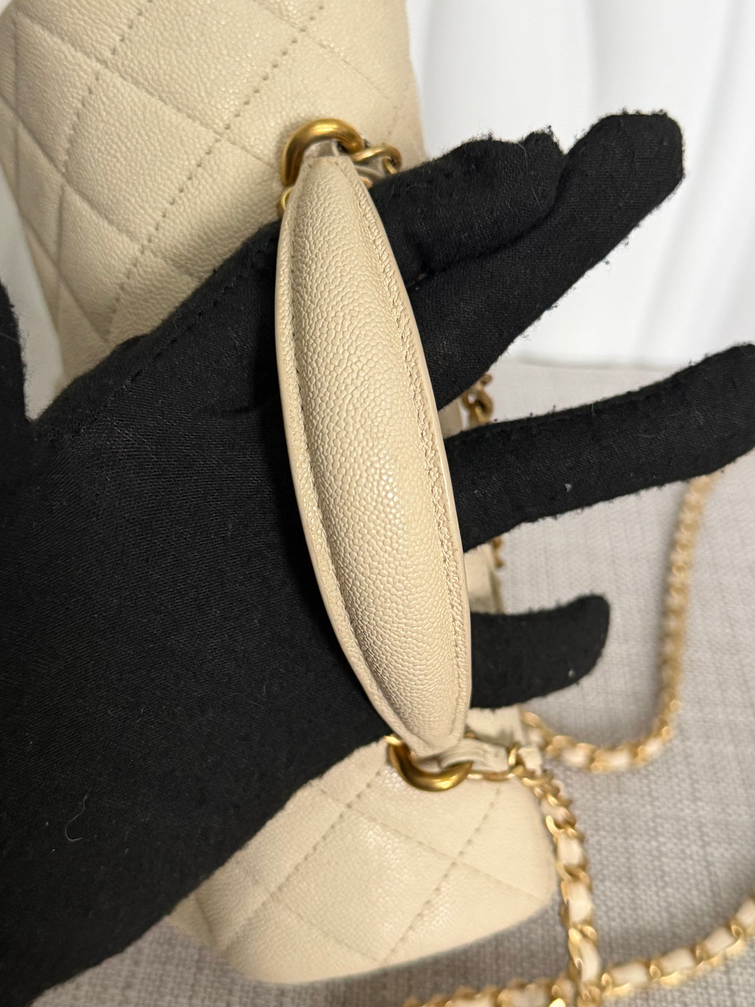 CHANEL 21S series 31 Beige Caviar Aged GHW Mini Rectangular Flap Bag with Top Handle 2021