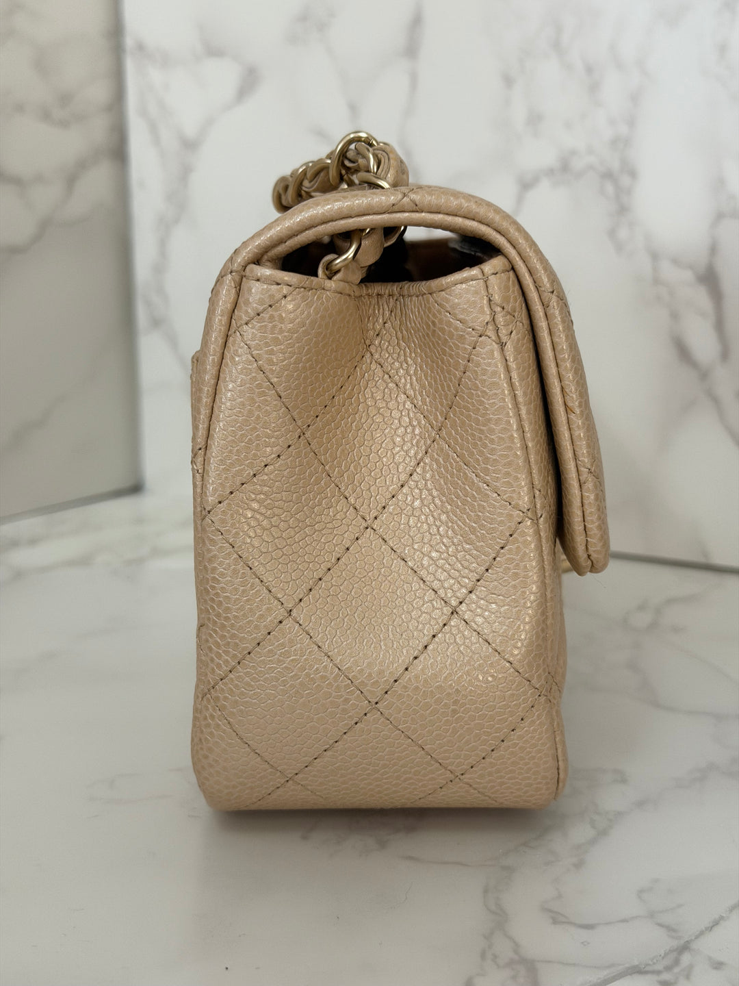 Chanel series 20 15C collection 2014/2015 Pearly Beige Caviar Brushed GHW Square Mini Flap Bag