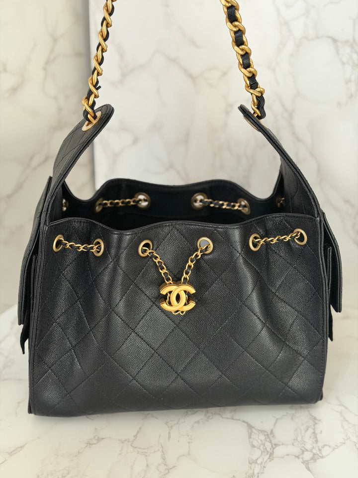 CHANEL 25 2025 size SMALL in Black Caviar Aged GHW Hobo Bag