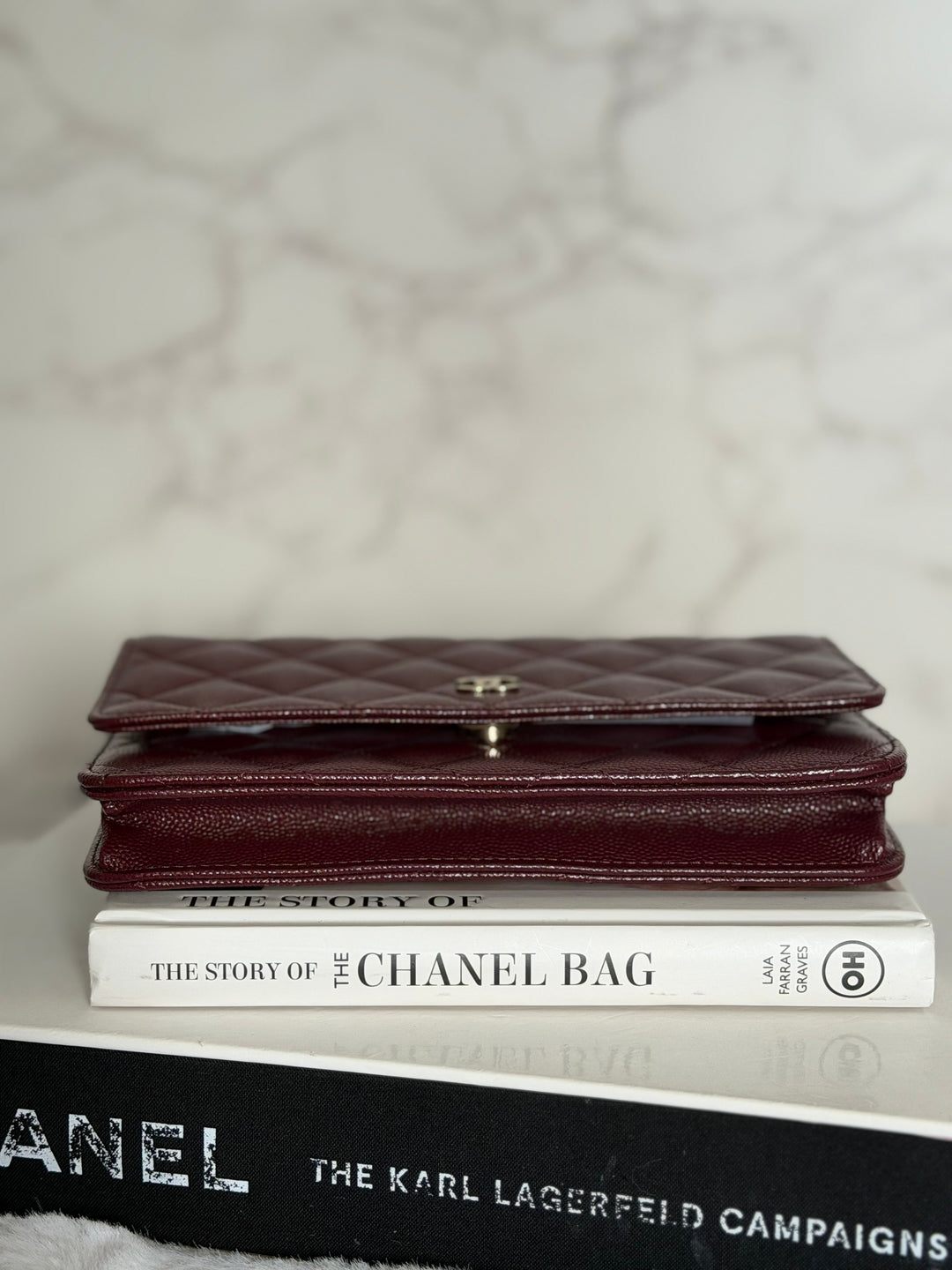CHANEL 21B Burgundy Caviar LGHW Classic Wallet On Chain (WOC) 2021