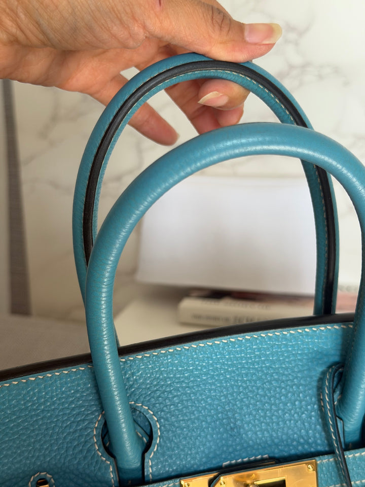 HERMÈS Bleu Jean Togo Leather GHW Birkin 30 Stamp H in Sq 2004