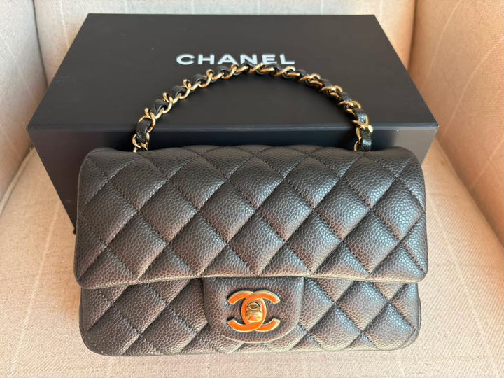 CHANEL series 25 18S iridescent pearly Grey caviar LGHW Mini Rectangular Flap Bag 2018
