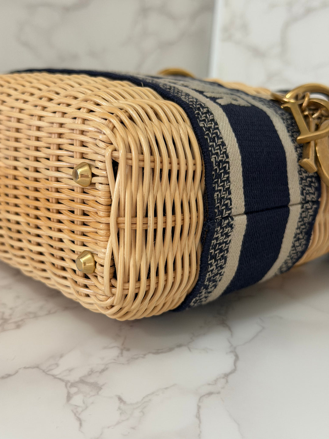 DIOR Lady Dior Wicker Bag Oblique Canvas in Black and Cream size Mini