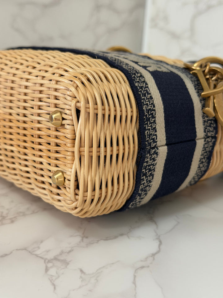 DIOR Lady Dior Wicker Bag Oblique Canvas in Black and Cream size Mini