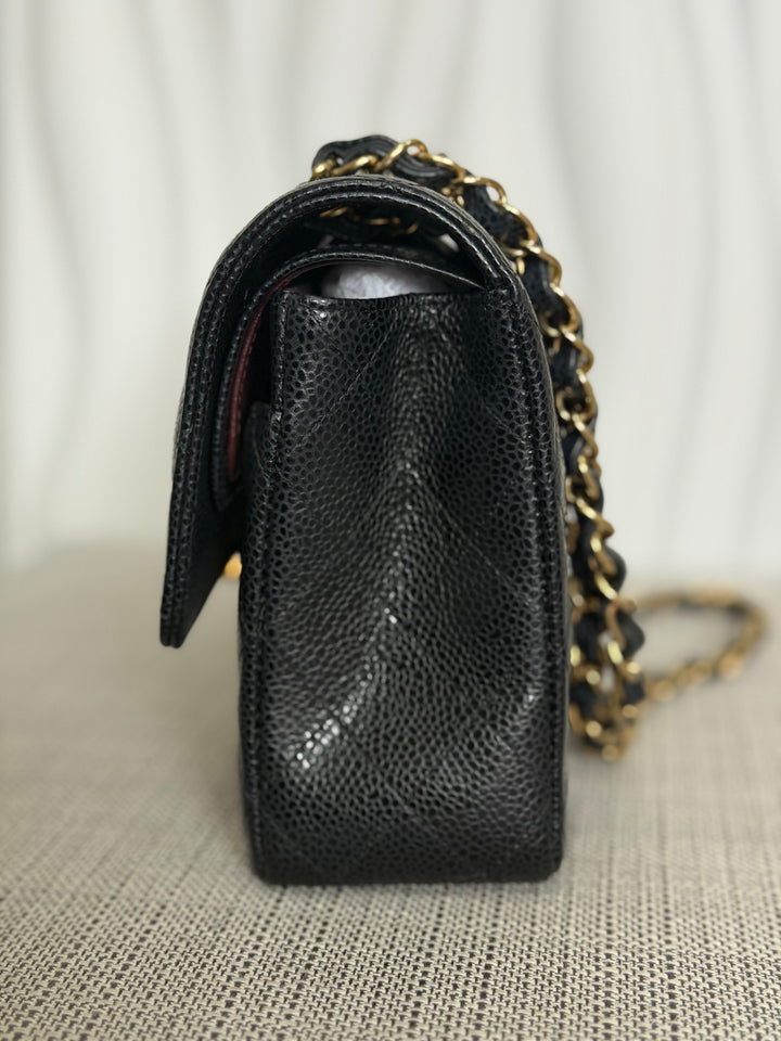 CHANEL 2022 Black Caviar GHW Timeless Classic Medium ML 11.12 Double Flap Bag