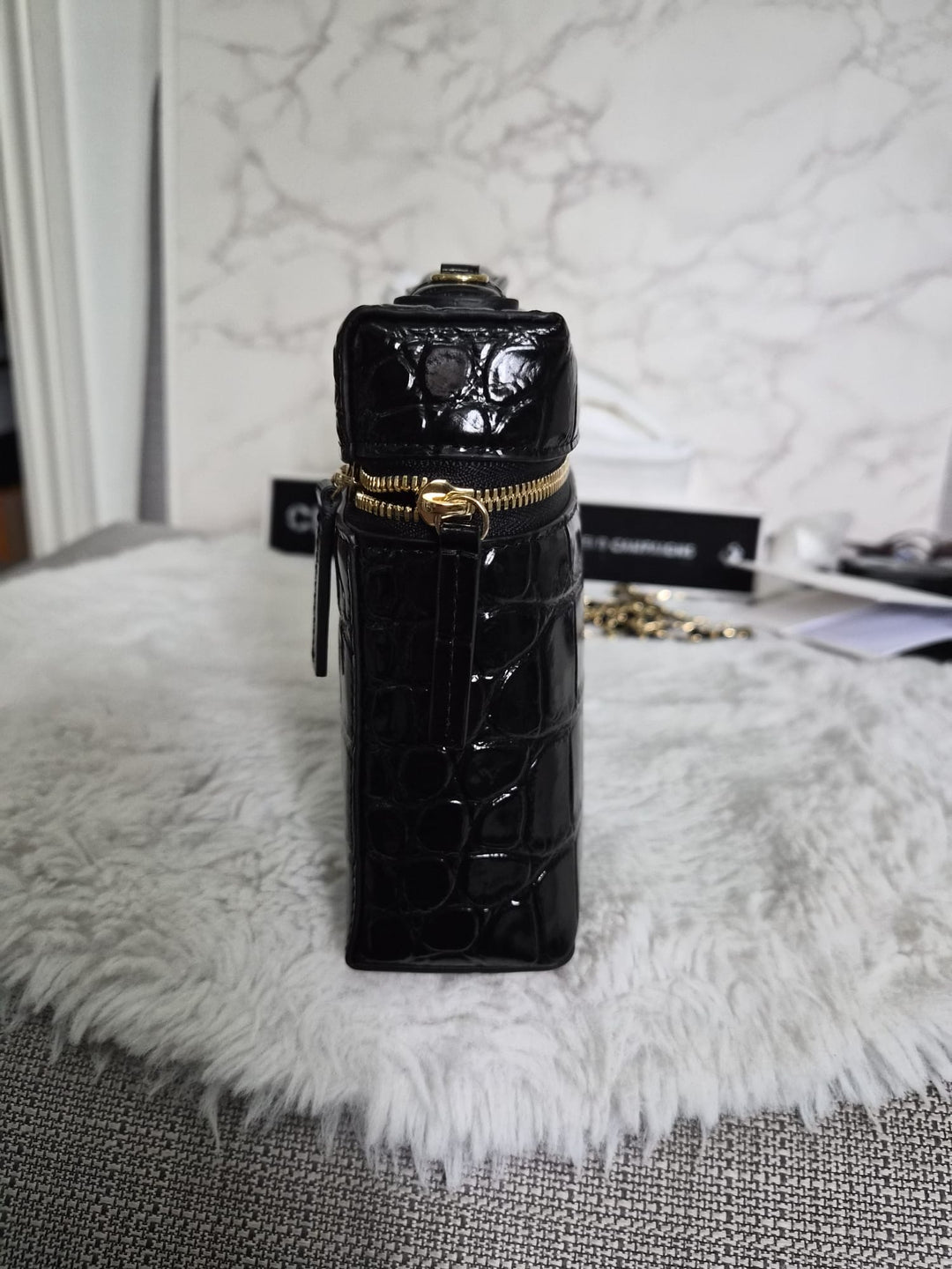 CHANEL 26A Croc Embossed LP Long Vanity size Medium 23 cms LGHW with detachable chain 2026