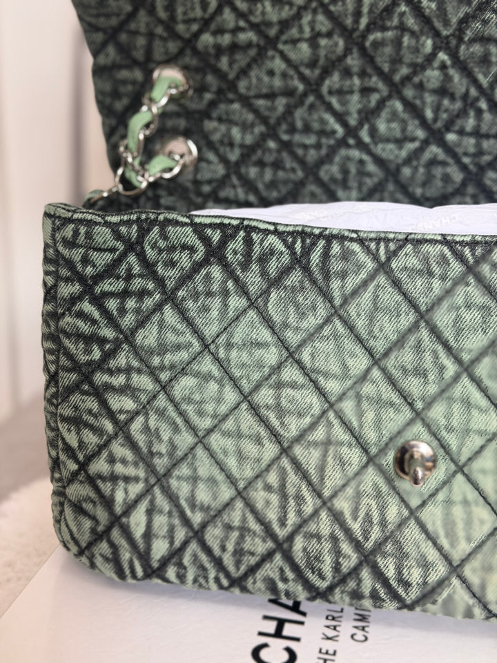 CHANEL 20C series 29 Green Denim Jumbo SHW Denimpression Flap Bag 2020