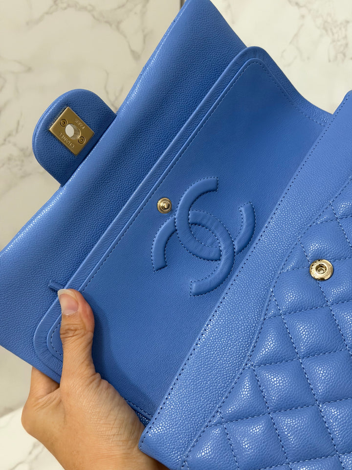 CHANEL 25C 2025 Periwinkle Blue Caviar LGHW Medium ML Timeless Classic Double Flap Bag