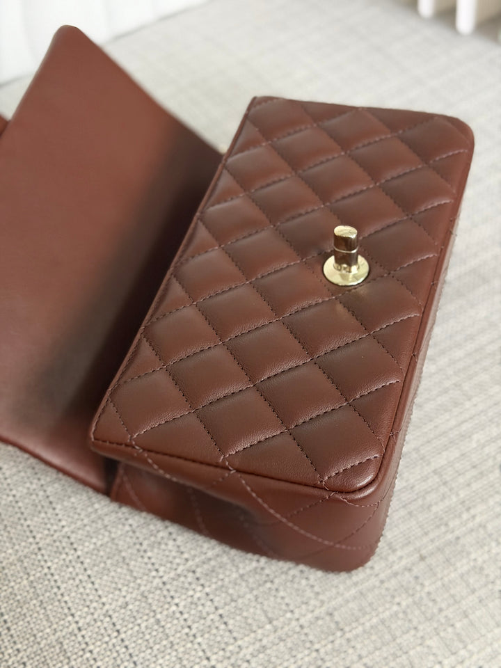 CHANEL 25K collection 2025 Brown Lambskin LGHW Mini Rectangular Flap Bag with Leather Top Handle
