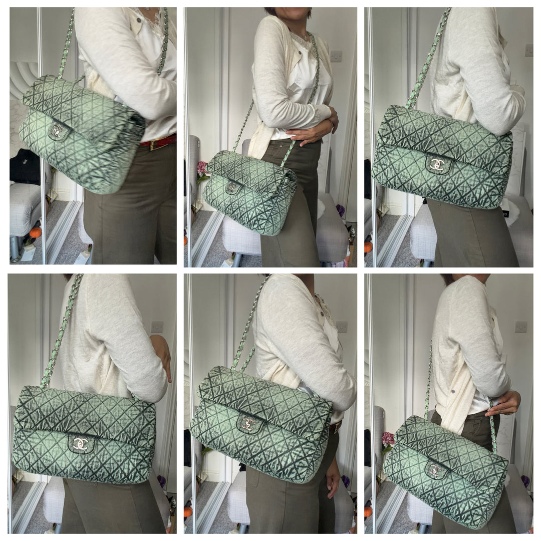 CHANEL 20C series 29 Green Denim Jumbo SHW Denimpression Flap Bag 2020