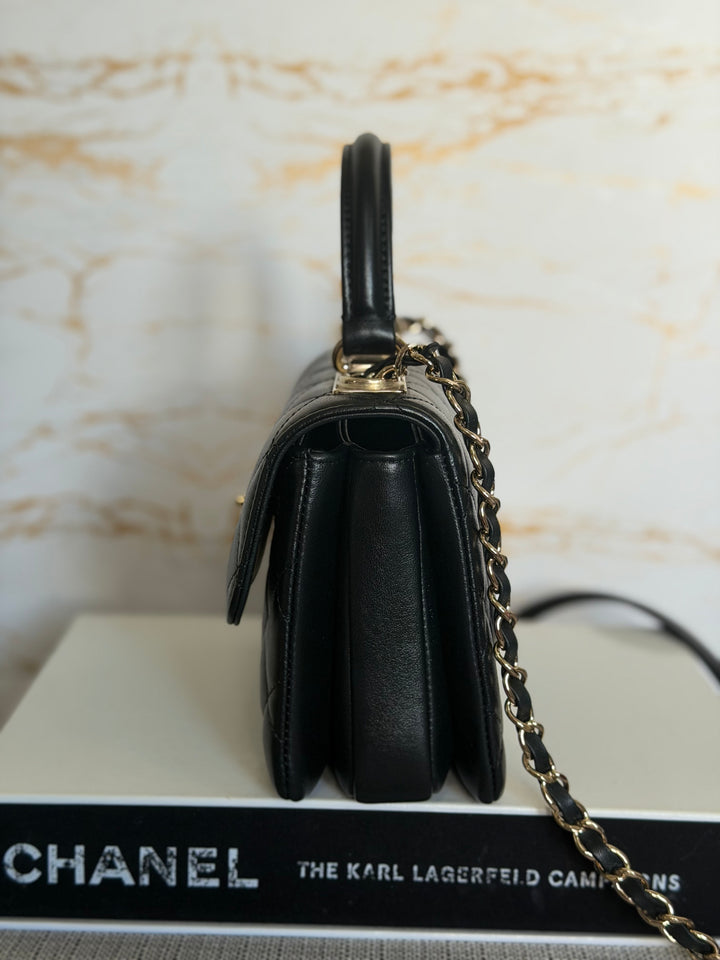 CHANEL Black Lambskin LGHW Trendy CC Flap Bag size MINI 8 inches with detachable Strap 2023/2024