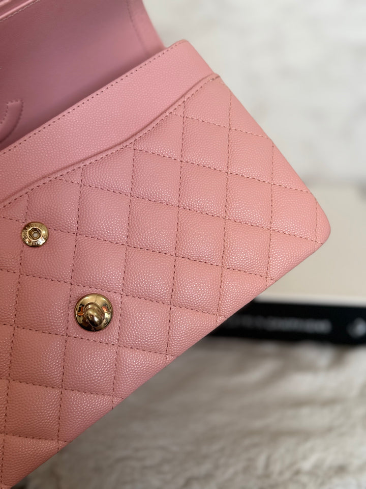 CHANEL 22C Sakura pink Caviar LGHW Medium ML Timeless Classic double flap bag 2022